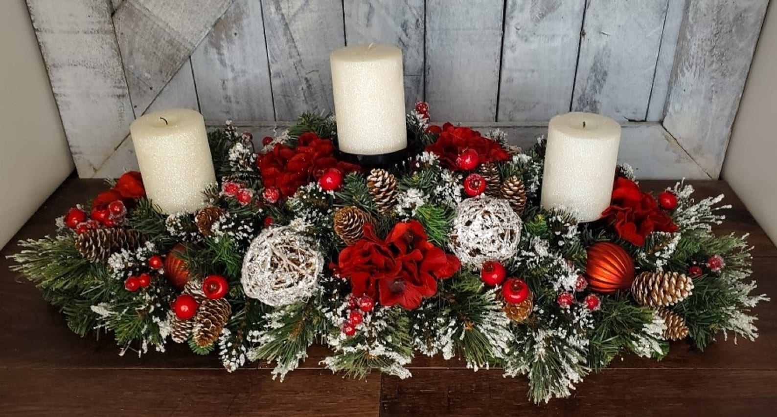 Image of Rustic Christmas Candle Centerpiece