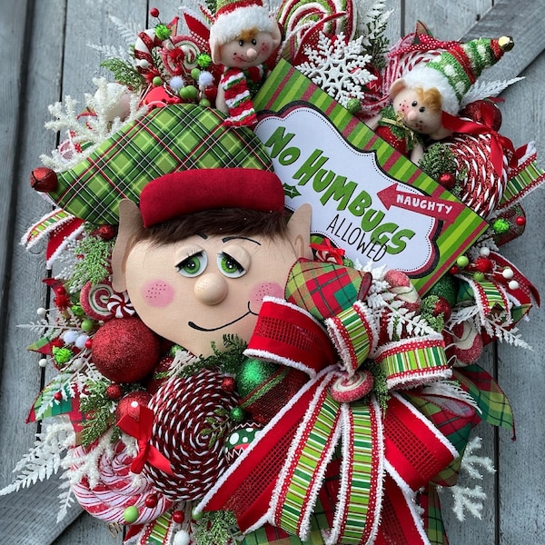 Elf Wreath Door, Christmas Wreaths Front Door, Whimsical Christmas Wreath, Christmas Decor Outside, Winter Wreath Front Door,Holiday Wreaths