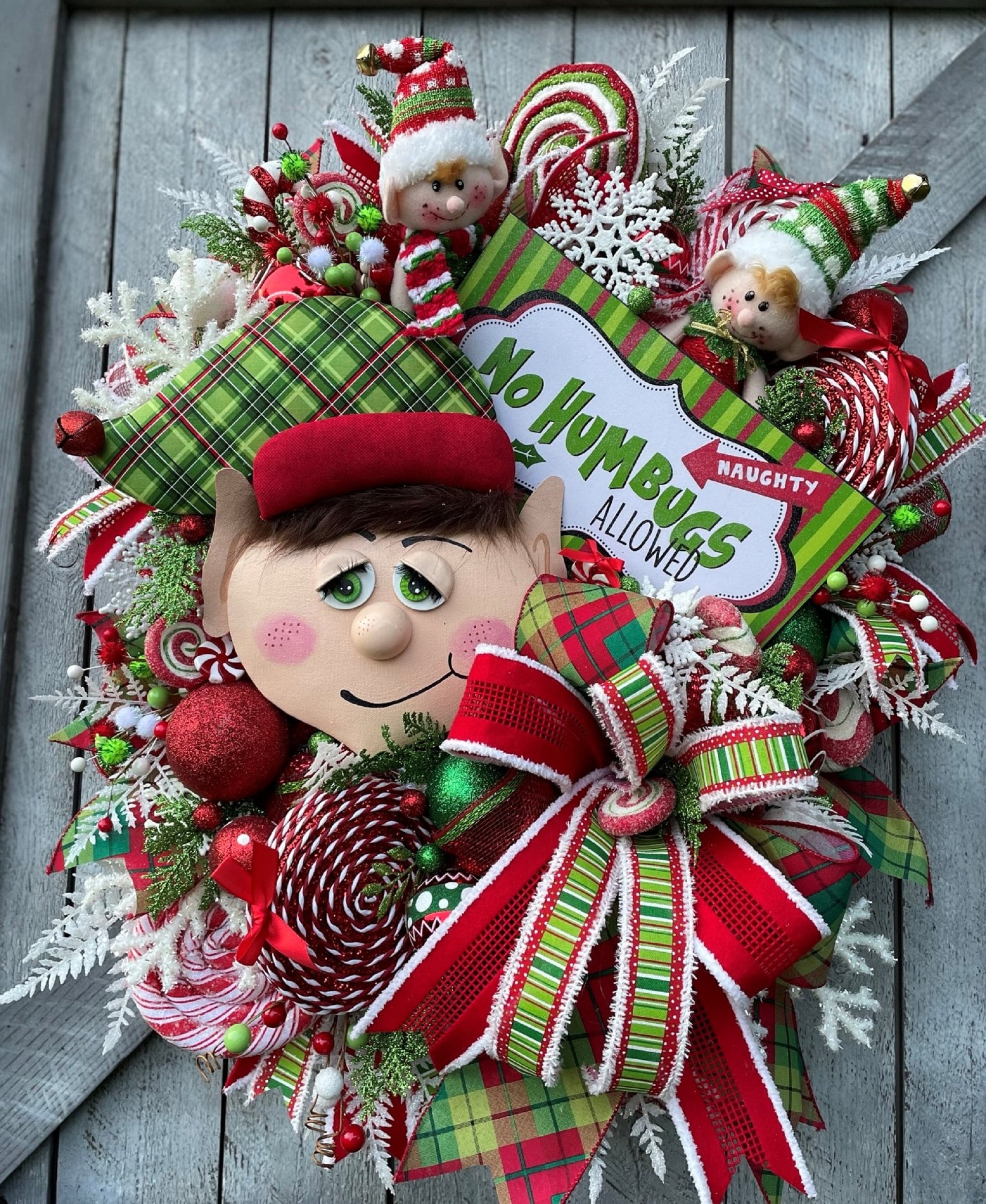 xl Elf Christmas Wreath Whimsical Holiday Door Decor
