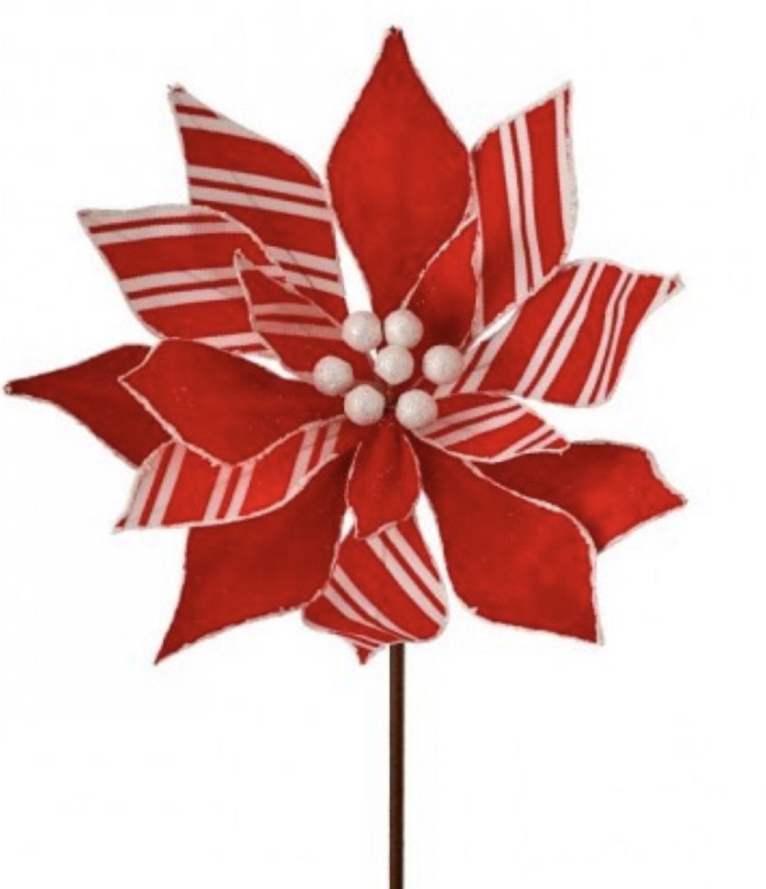 24 Peppermint Poinsettia Stem. Peppermint Wreath Supplies. Christmas