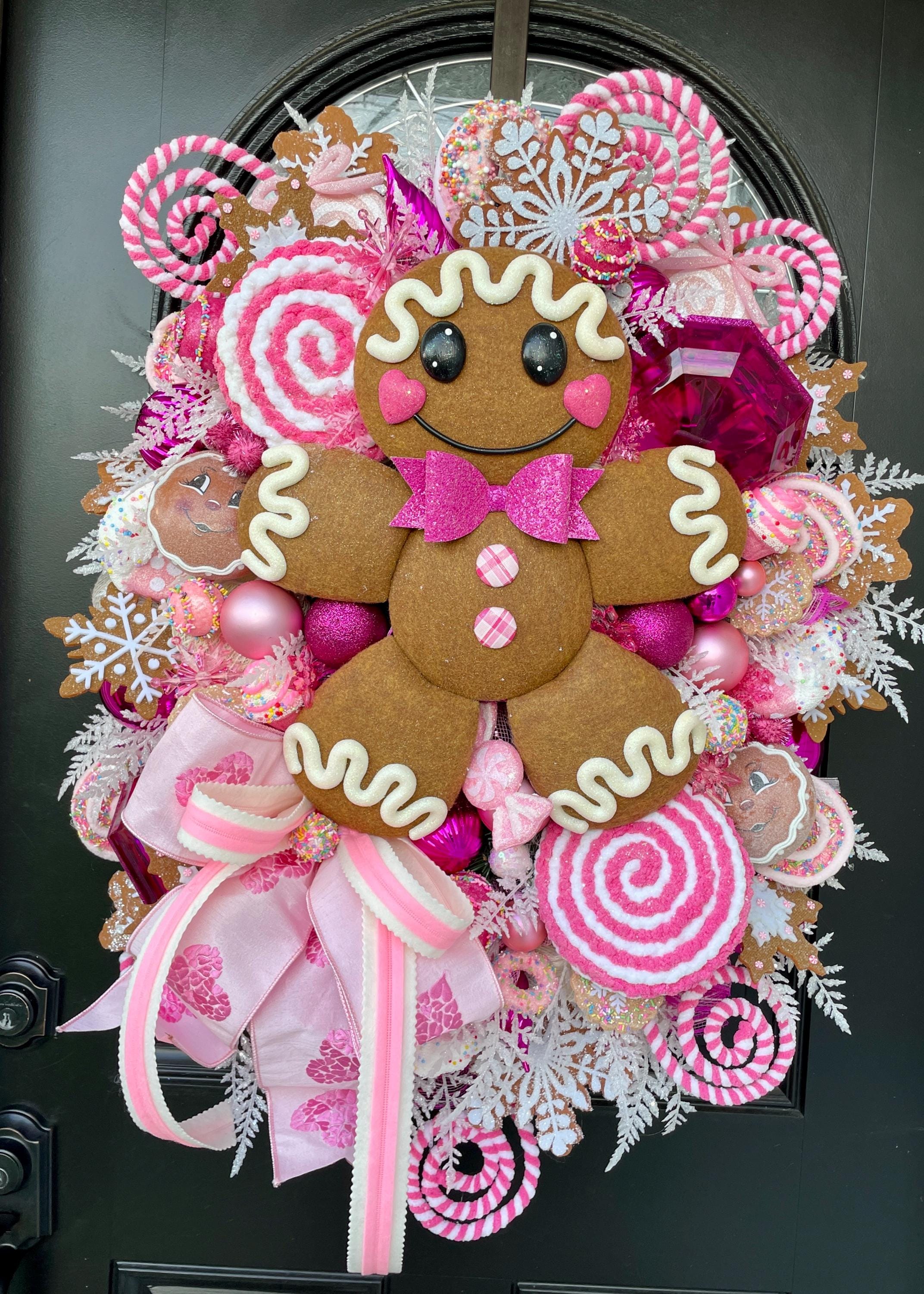 Pink Gingerbread Christmas Wreath: Candyland Holiday Decor - Etsy
