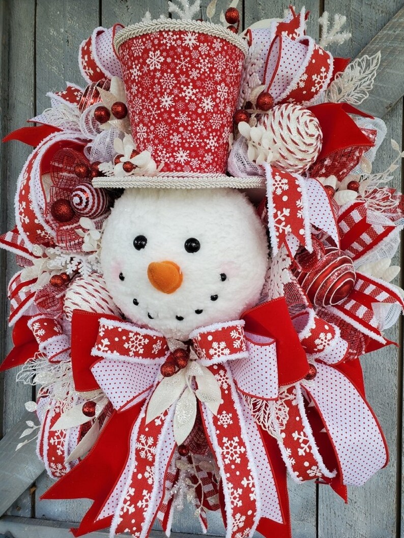 Snowman Wreath Christmas Wreaths Front Door Traditional Etsy