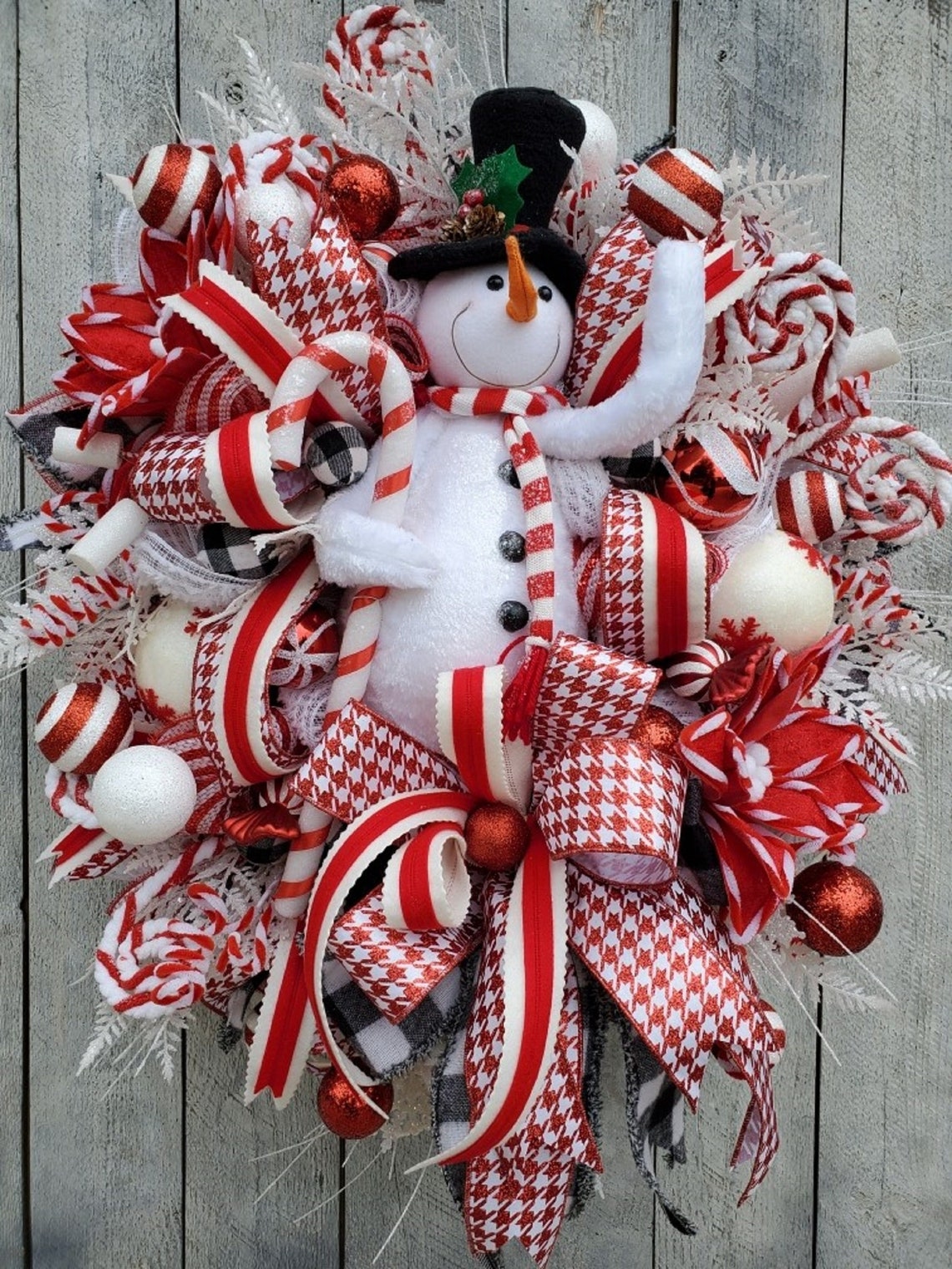 Snowman Wreath Christmas Wreaths Front Door Peppermint Etsy