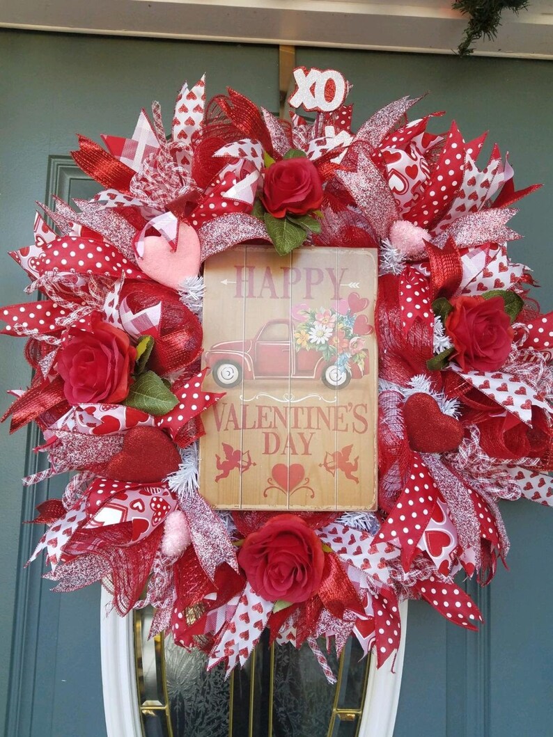 Valentine S Day Wreath For Front Door Valentine Red Etsy