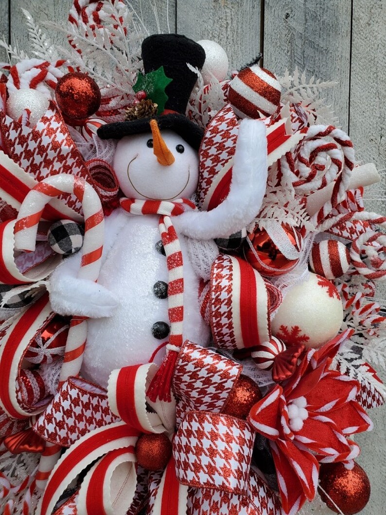 Snowman Wreath Christmas Wreaths Front Door Peppermint Etsy