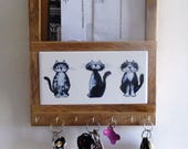 Alley Cats, mail holder, Key Ring Holder, cat, mailbox, key ring rack, key ring, mail organizer, key organizer, woodwork, custom tile. tile
