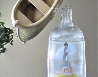 Lighthouse, melted bottle, slumped bottle, melted glass, slumped glass, spoon rest, wall art, wall hanging, cheeseboard, recycled glass