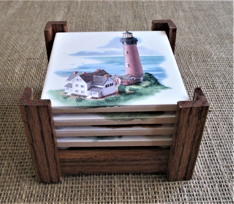 Coaster Set Carolina Lighthouses Coasters Ceramic Tile Etsy