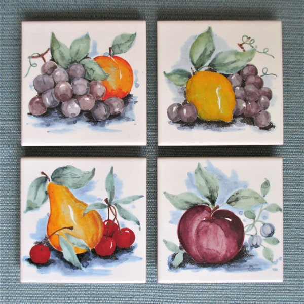 Bright fruit, tile coasters, ceramic tile coasters, decorative tile, coasters, fruit, kitchen, grapes