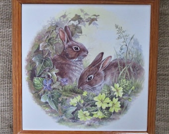 Bunny rabbit, rabbit,  8" ceramic tile trivet, trivet, tile trivet, hot plate, cheeseboard, decorative tile, tile mural, wall hanging