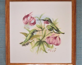 Hummingbird, 8 inch ceramic tile, trivet, tile trivet, decorative tile, hot plate, wall hanging, framed art, framed tile