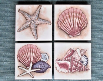 Sea Shells, Shells, Beach, tile coasters, ceramic tile coasters, decorative tile, coasters, ceramic tile, beach