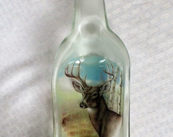 Deer, melted bottle, deer, buck, wildlife, slumped bottle, wine bottle, snack dish, candy dish, spoon rest, recycled glass, bottle art