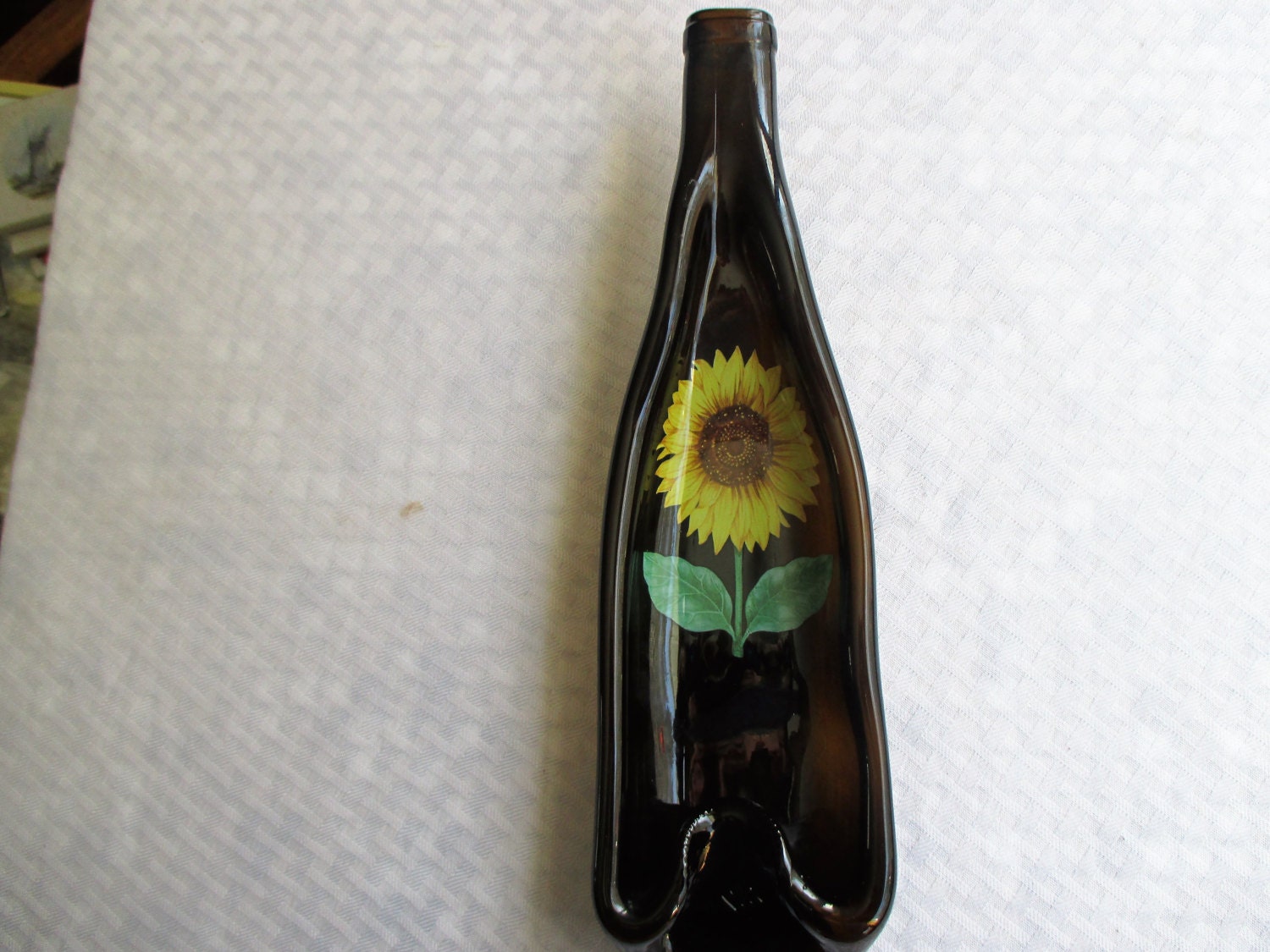 Sunflower kiln fired melted bottle slumped bottle wine Etsy