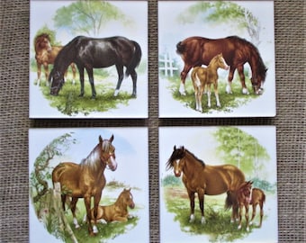 Horses, coaster, tile coaster, ceramic tile, decorative tile, horse, colt, tile art, home decor, ceramic tile, custom tile