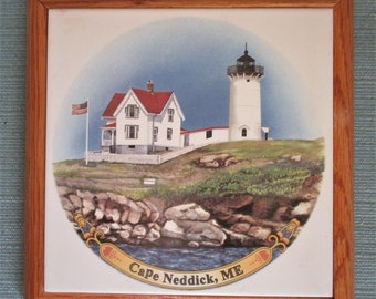 Cape Neddick Light, lighthouse, trivet, tile trivet, wall hanging, hot plate, cheeseboard, wall decor, kitchen decor, cape neddick, ceramic