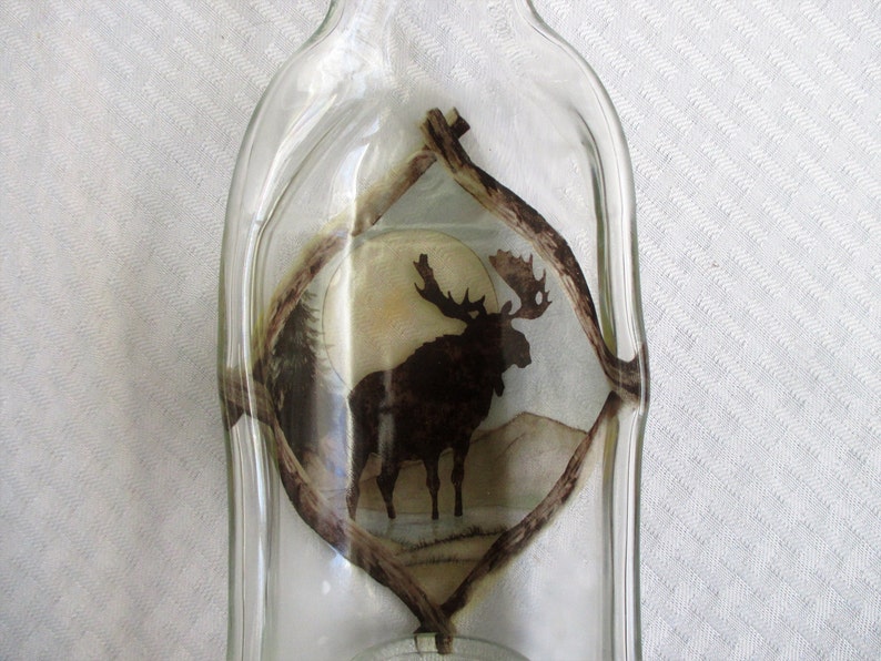 salsa dish serving dish slumped bottle recycled glass Moose ashtray spoon rest snack dish melted bottle kitchen decor moose
