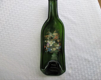 Lily Pad, melted bottle, slumped bottle, recycled glass, recycled bottle, snack dish, spoon rest, bottle art, lily pad, melted glass