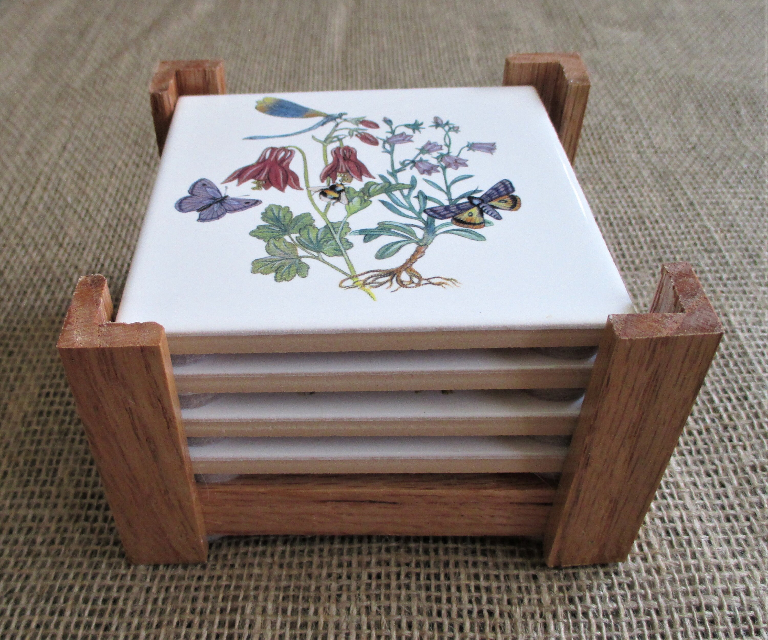 Coaster Set, Ceramic Tile, Coasters, Dragonflies, Butterflies, Bees ...