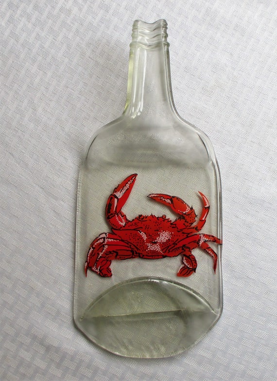 Crab, Melted Bottle, Melted Glass, Slumped Wine Bottle, Spoon Rest,  Cheeseboard, Barware, Crab, Ocean, Beach, Recycled Glass, Fused Glass 