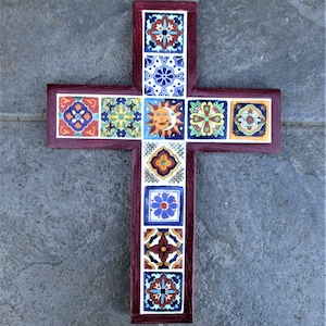 Mexican Talavera Tile Cross, talavera tile, Mexican talavera tile, cross, crucifix, tile cross, wooden cross, tile, Mexican tile, Cruz