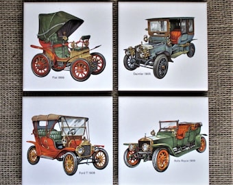 Antique Cars, tile coasters, coasters, ceramic tile coasters, decorative tile, ceramic tile, antique cars, old cars, tile