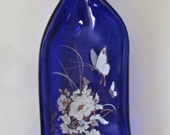 White & Gold Floral, spoon rest, candy dish, melted glass, melted bottle, wine bottle, slumped bottle, blue bottle, floral, recycled glass