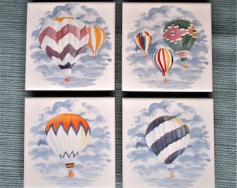 Hot Air Balloons, tile coaster, coaster set, ceramic tile coasters, ceramic tile, decorative tile, balloon, tile