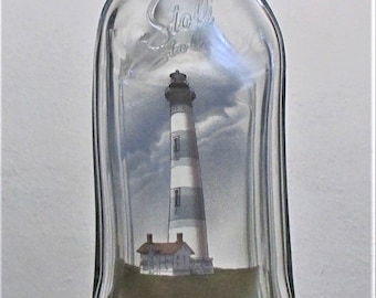 Lighthouse, melted bottle, slumped bottle, wine bottle, recycled glass, snack dish, spoon rest, candy dish, ashtray, bottle art, wine