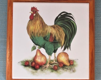 Rooster Trivet, 8" ceramic tile, trivet, tile trivet hot plate, cheeseboard, decorative tile, rooster, farm, wall hanging, wall art, rooster