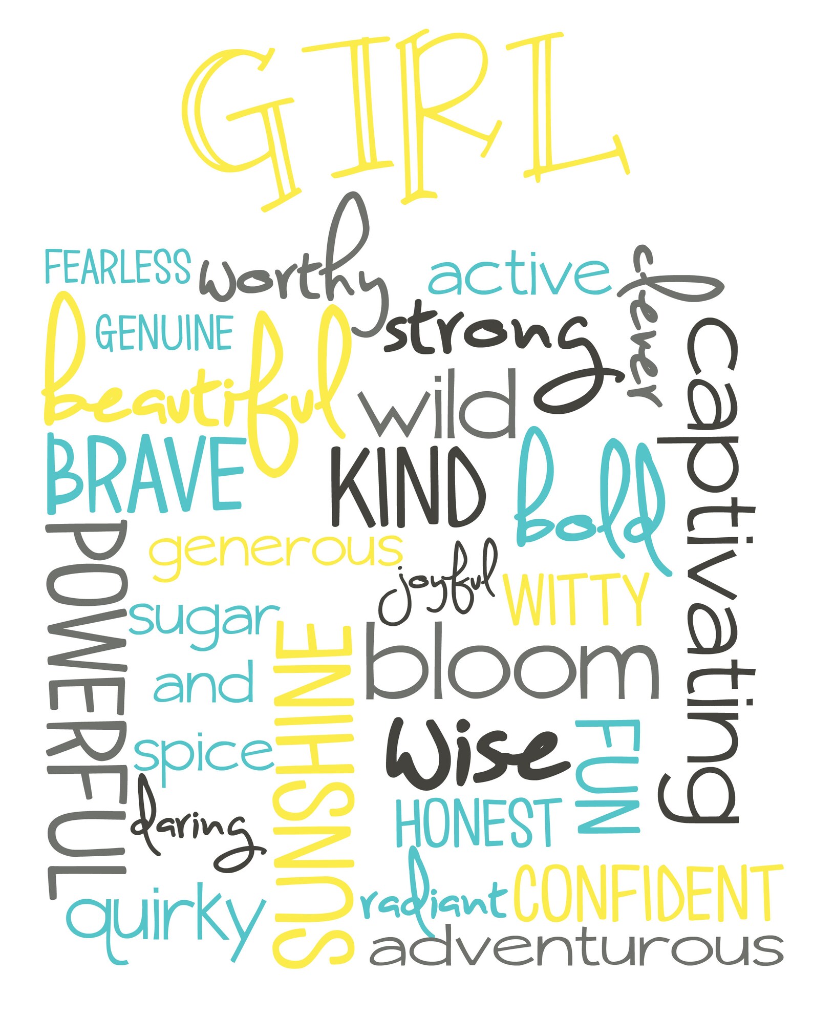 Girl Adjective Word Cloud Colorful Fun Uplifting Words Etsy