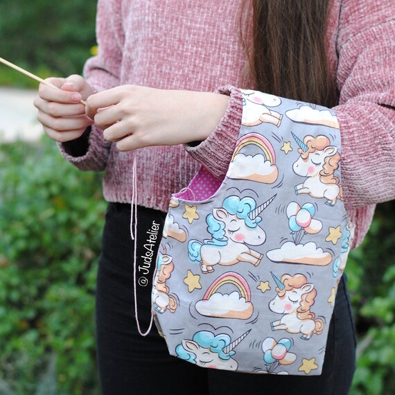 Unicornio bolsa porta ovillos bolsa de tela reversible | Etsy México