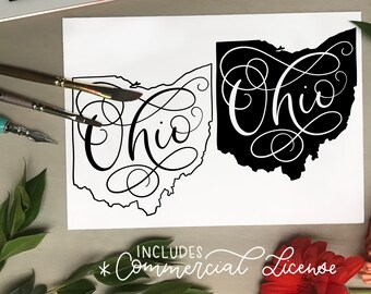 OHIO svg png file, Ohio State Outline, Hand Lettered Cut File
