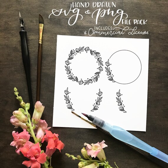 Download Free Flower Wreath Png Svg File Pack Hand Drawn Handmade Cut File Etsy SVG Cut Files