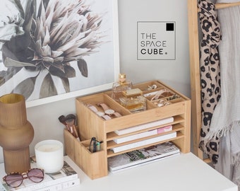 Wooden Desk Accessories Men & Women Bamboo Storage Cube Executive