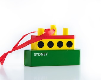 Unique Gift from Sydney Australia | Miniature Harbour Ferry | Oz Souvenirs | Green and YellowBoat Ornaments