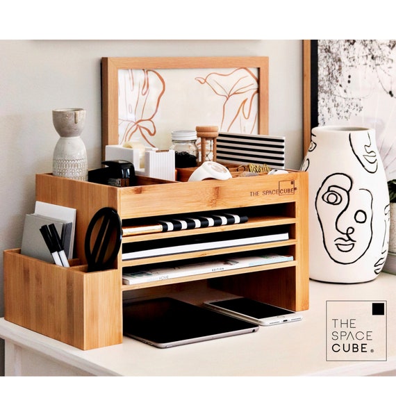 Wooden Desk Accessories For Men Women Bamboo Storage Cube Etsy