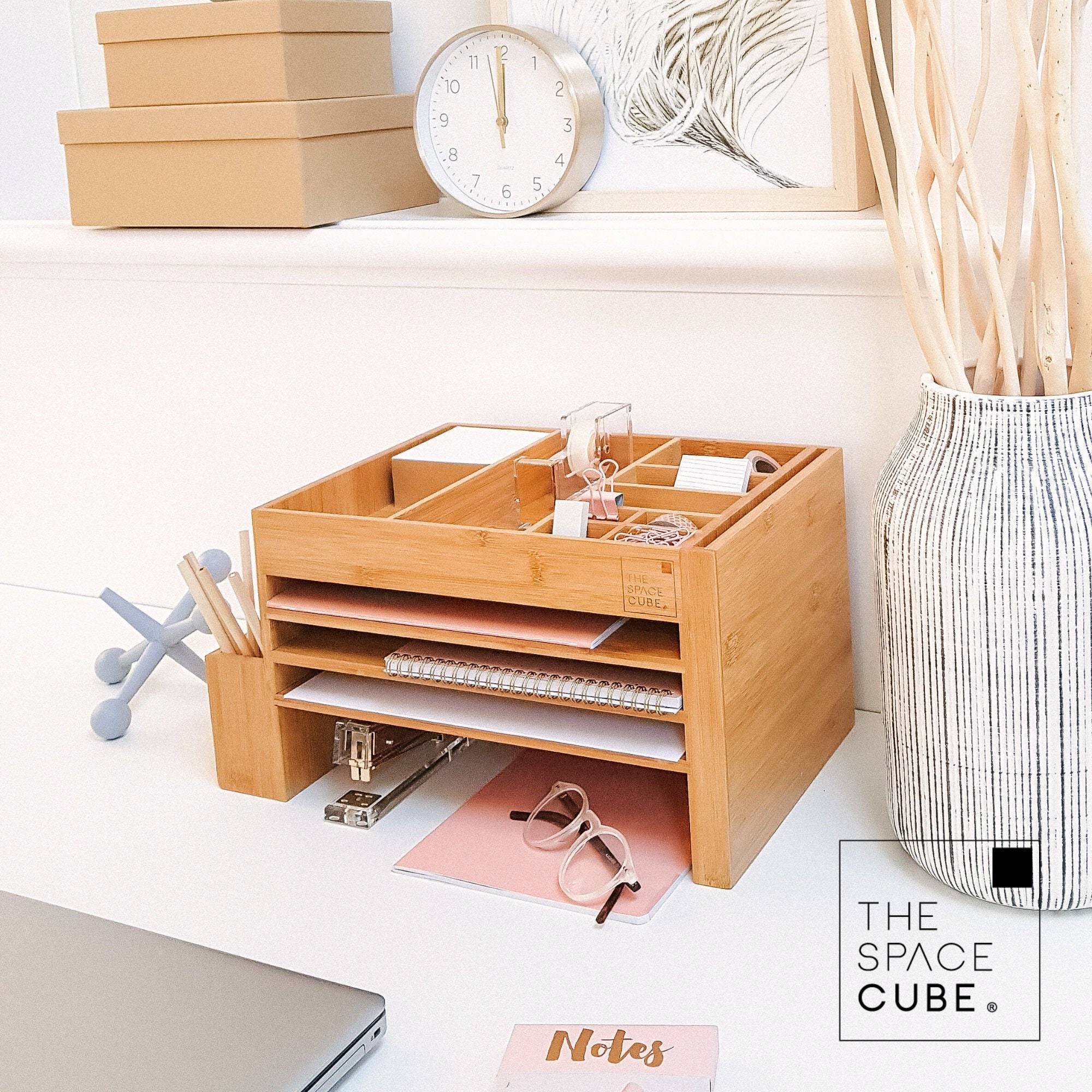 Desk Supplies Organisers Home & Office Wooden Desk Tidy Multi Bamboo Desk Organiser Function 7