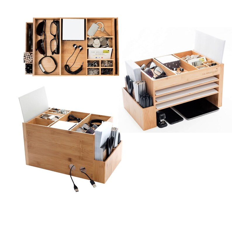 Wood Bedside Table Nightstand Organiser and Charging Station Etsy