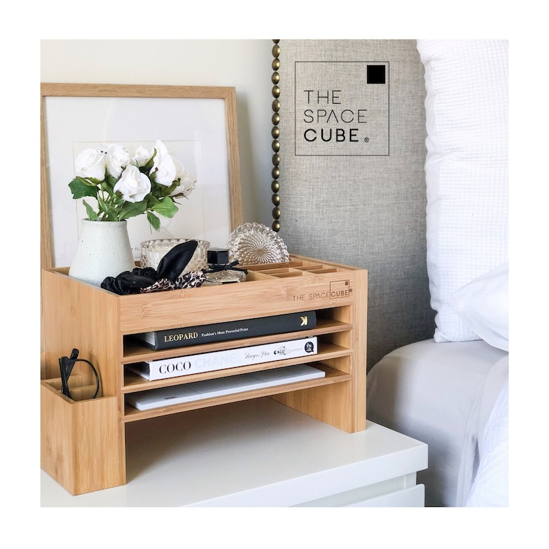 Wood Bedside Table Nightstand Organiser and Charging Station Etsy