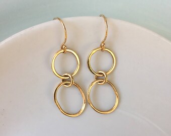 14K Yellow Gold Earrings, Circle Earrings, Gold Wedding Earrings, Gold Dangle Earrings, Gift for Women, Geometric Earrings, Classic Earrings