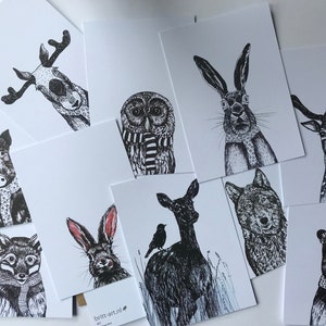 Lot de 10 cartes d'art hiver bosdieren