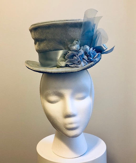 Light Blue Velvet Mini Top Hat Burlesque Hat