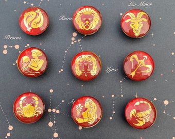 Custom Set of Six Glass Zodiac Magnets - Astrology - Choose 6 Fridge Magnets - Coworker Gift - Stocking Stuffers - Locker - Classroom