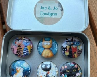 Whimsical Cat Magnets | Cat Lover | Glass Magnets | Cute Cat Magnets | I love cats | Cat Gift | Whimsical Cat Gift | Stocking Stuffer | Cat