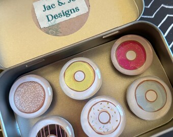 Set of six Donut Glass Magnets | Donuts | Food Lover Gift | Foodie Gift | Baker Gift | Gift Exchange | Stocking Stuffer | Fun Gift | Dessert