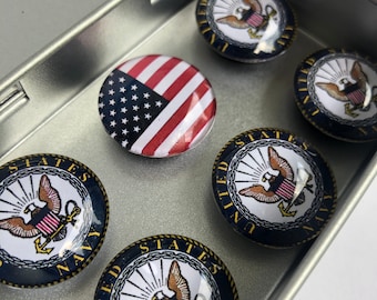Set of Six Glass US Navy Magnets | Fridge Magnets | Veteran Gift | Stocking Stuffer | Department of the Navy | United States Military