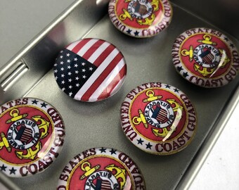 Set of Six Glass US Coast Guard Magnets | Fridge Magnets | Veteran Gift | Stocking Stuffer | United States Coast Guard | US Military