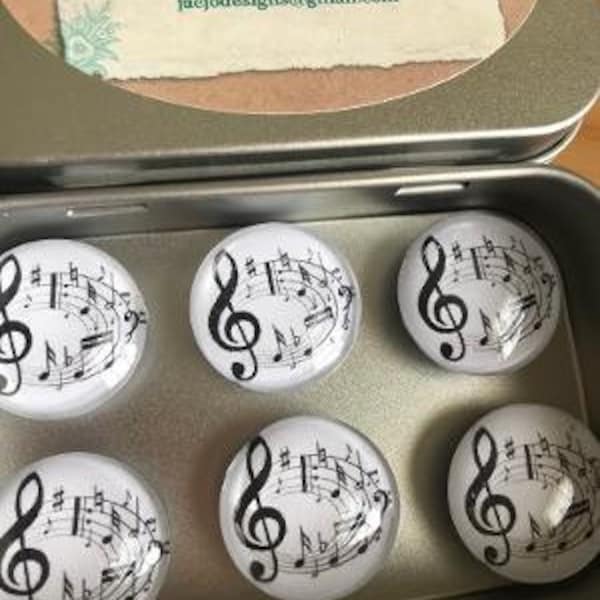 Set of Six Glass Magnets - Music Notes - Music Theme Gifts - Work Gift Exchange - Fridge Magnets - Coworker Gift - Stocking Stuffers