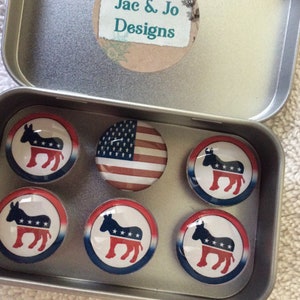 Set of Six Glass Democratic Party Magnets | Stocking Stuffer | Liberal Gift | Democrat | Political | Election | Left Wing